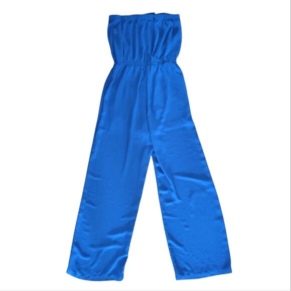 IRIS Blue Strapless High Rise Sheer Wide Leg Jumpsuit Large - Picture 7 of 11